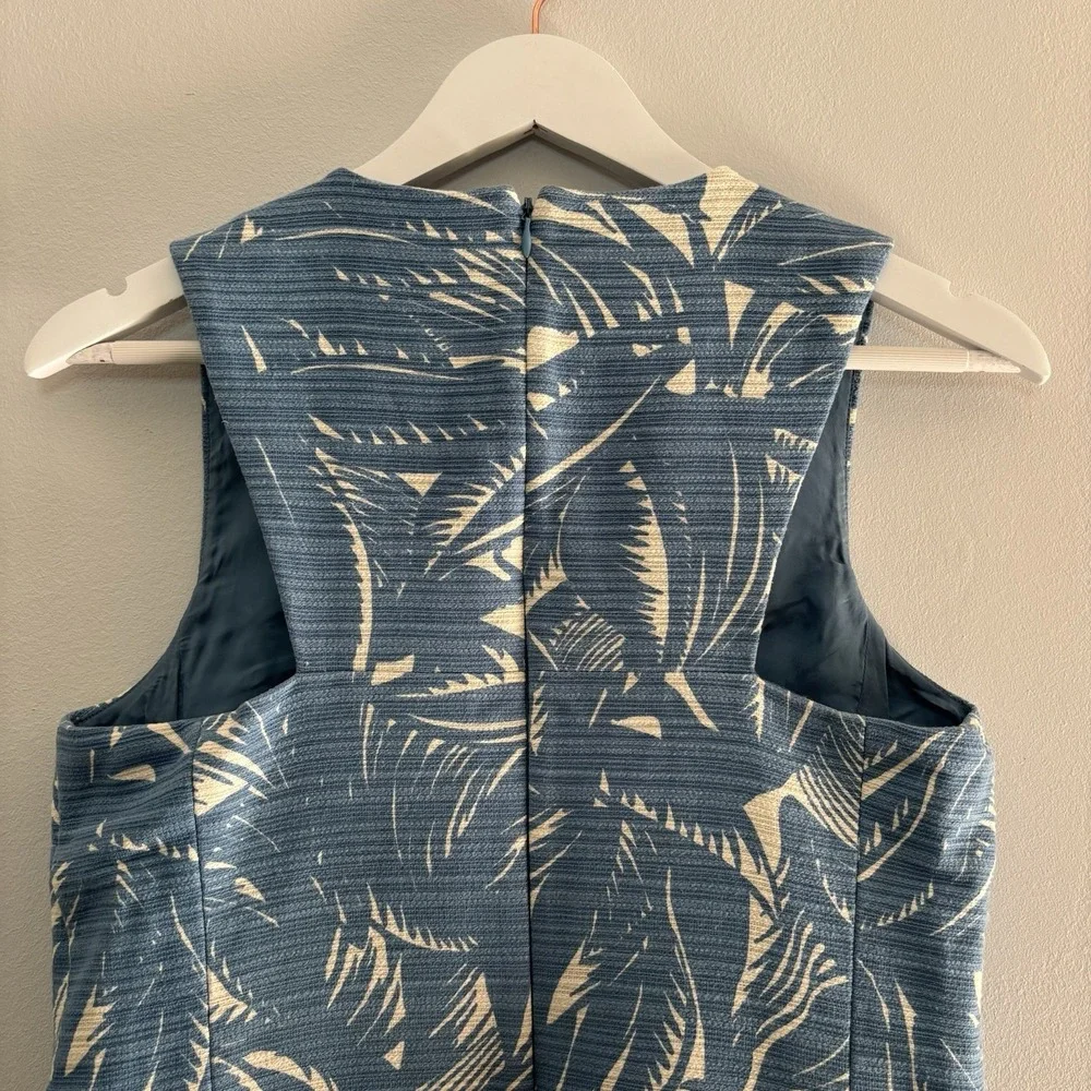 Tory Burch Tabora Shift Dress Blue White Tropical Palm Print 8 Linen Cotton Chic